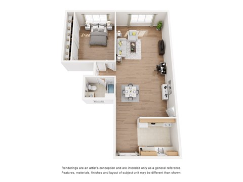 Floor plan for 1 bed, 1 bath, 500 sqft